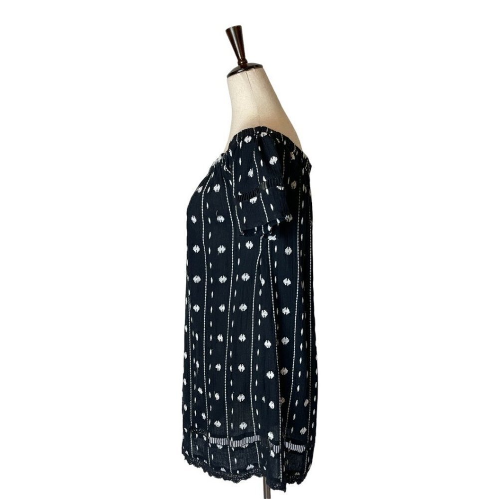Topshop Black And‎ White Embroidered Off The Shoulder Flowy Tunic Mini Dress 2 - Picture 4 of 10